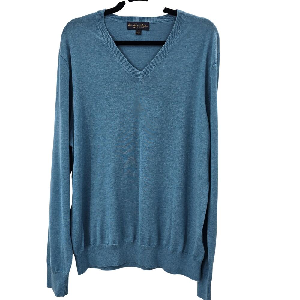 Brooks Brothers Mens Large Blue Supima Cotton V-neck Sweater